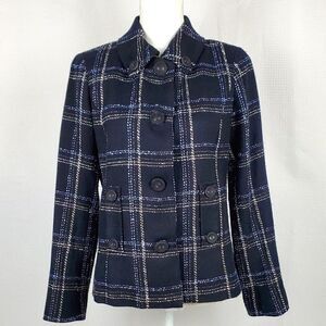 Peck & Peck Collection Navy Blue Plaid Blazer Jacket